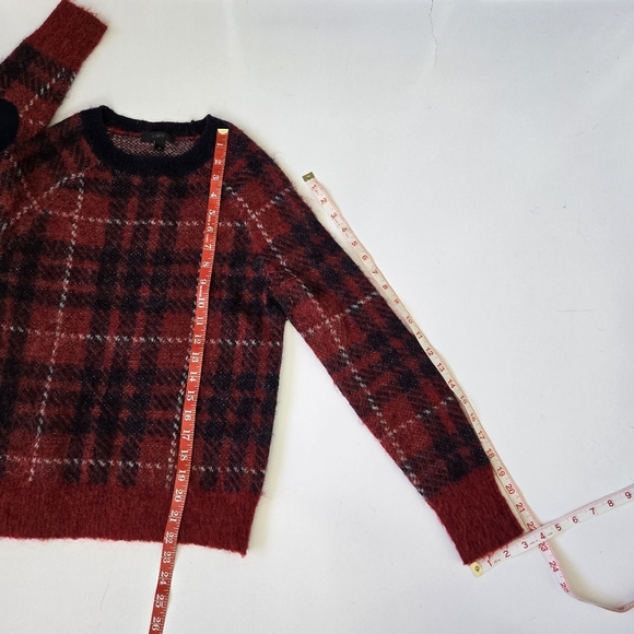 J‎ Crew Mohair Wool Blend Pullover Sweater Size XS Plaid With Elbow Patches Red - Picture 13 of 14